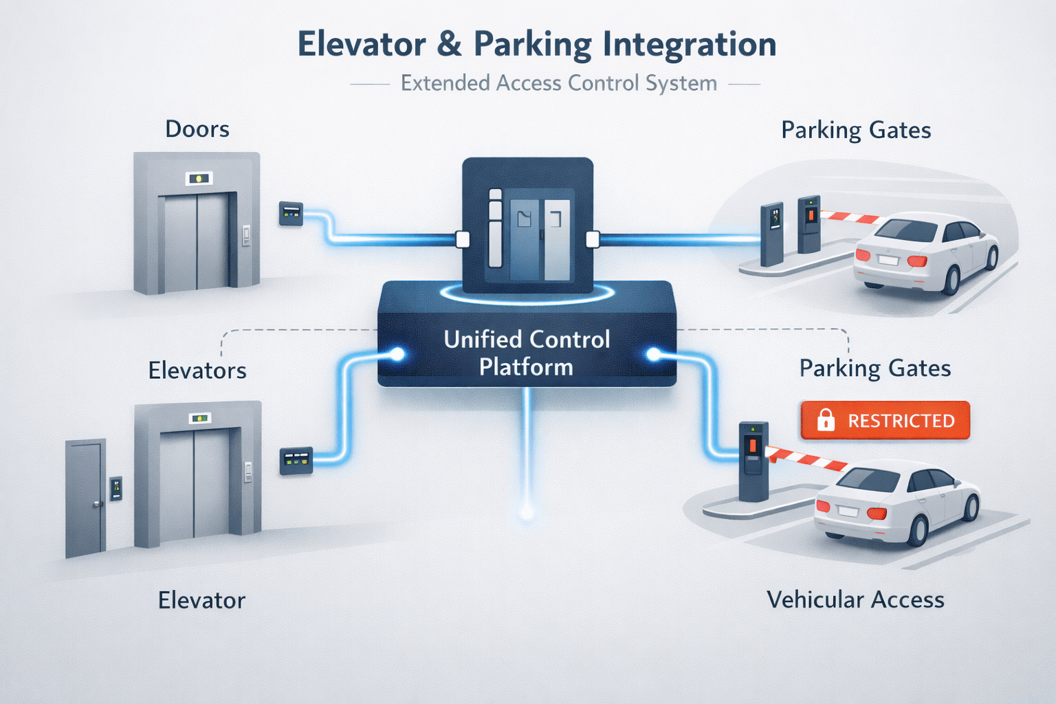 Access control software with elevator and parking integration