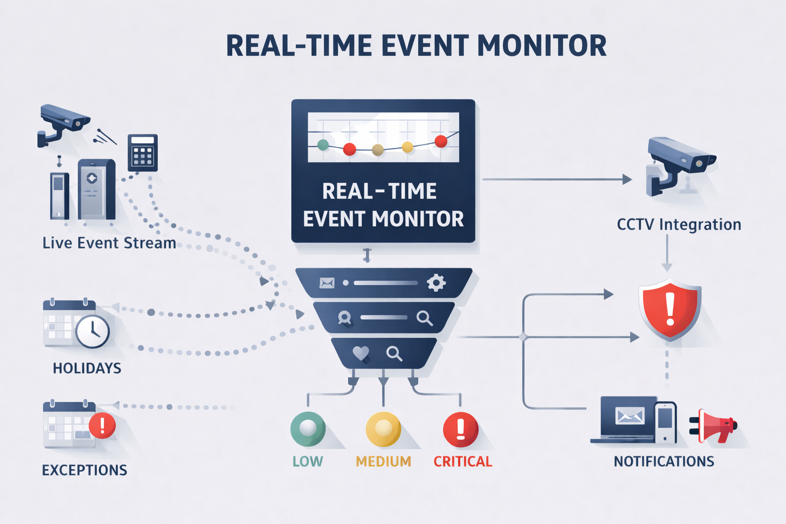 Access control software with real-time security event monitoring