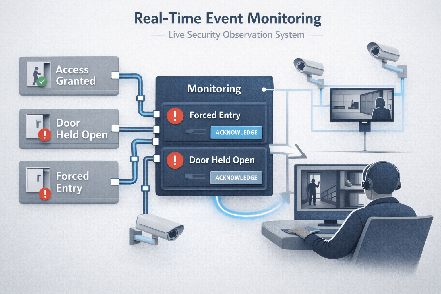 Access control system software with real-time event monitoring