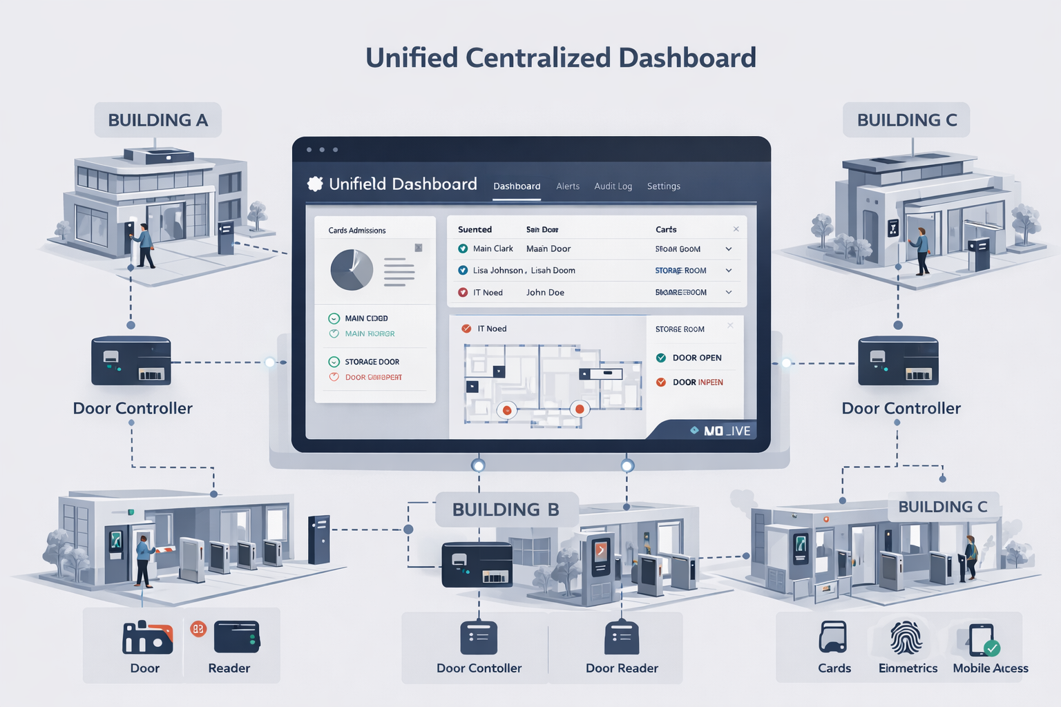 Access control system software with unified centralized dashboard