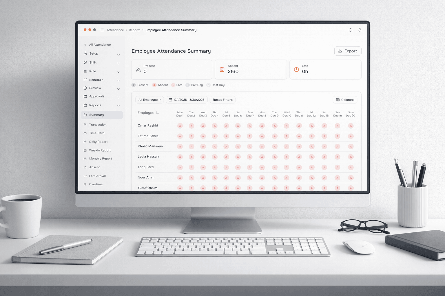 Attendance management software reports and business intelligence dashboard