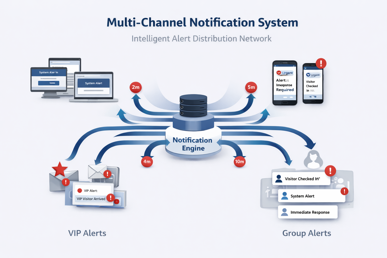 Digital visitor management system with multi-channel notifications