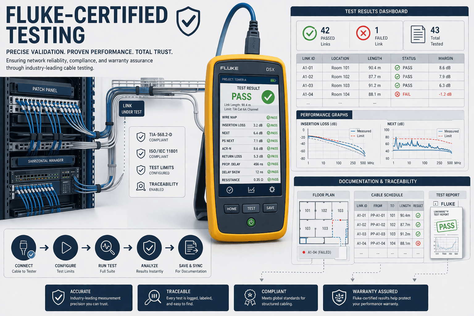 Fluke-Certified Testing for structured cabling solution in UAE